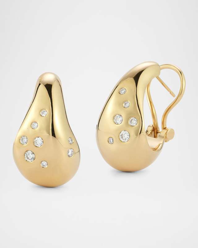 18K Yellow Gold Wide Wave Hoop Earrings with Diamonds